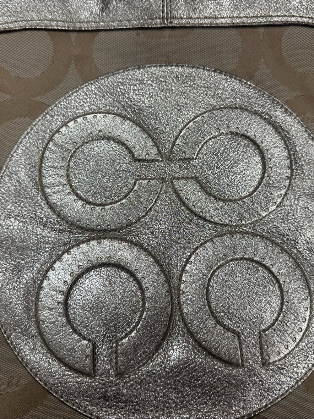 Coach Julia Op Art Tote 15013 Metallic Gold Khaki Large Y2K Bag - Picture 10 of 13